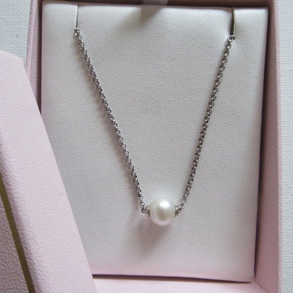 8mm Floating Pearl, Necklace, 19.5", 925 Silver Cable Chain, - Picture 2 of 9